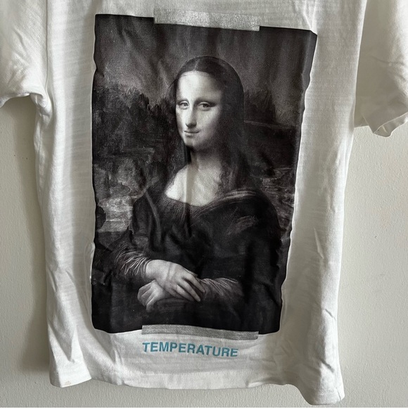 OFF-WHITE Mona Lisa Temperature T-shirt men’s size XXS small rip on top in back - Picture 3 of 10